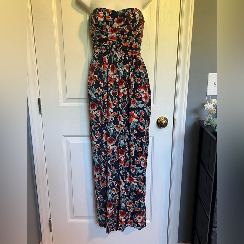 Boho Navy Smocked Jumpsuit by Band of Gypsies Sz Medium Juniors